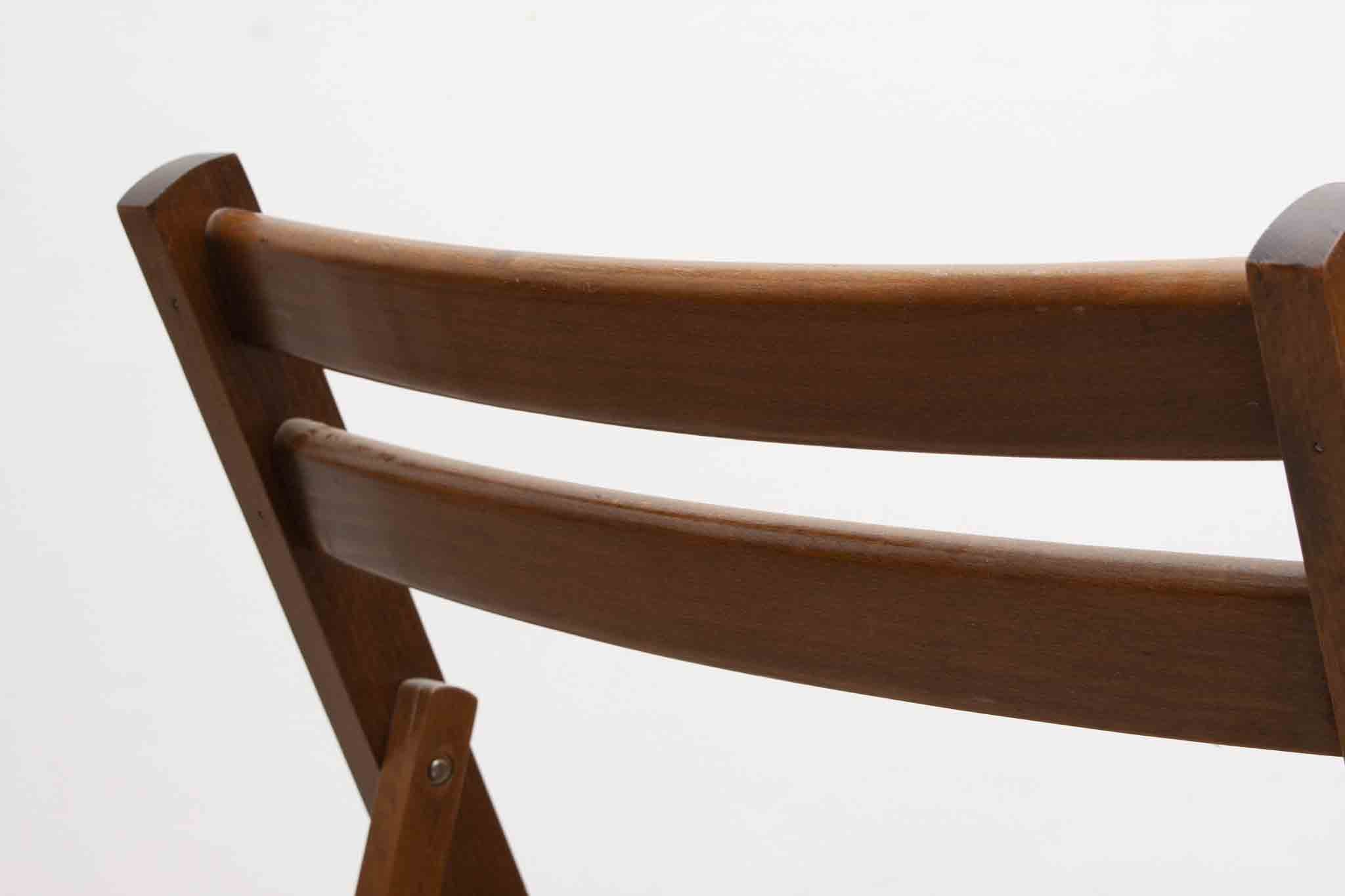 Vintage folding wooden chair with half-moon seat