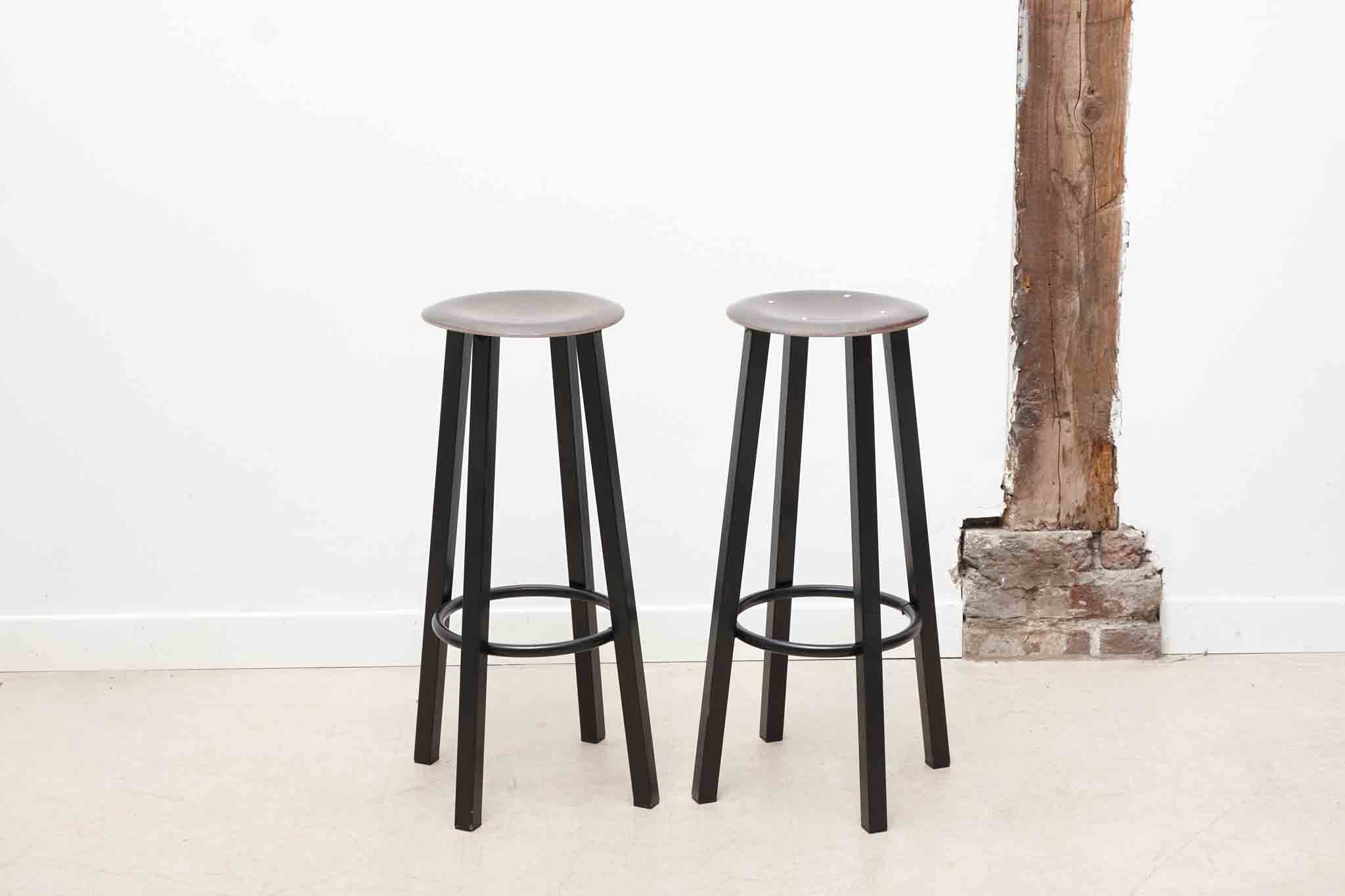 Vintage black metal and wood bar stool