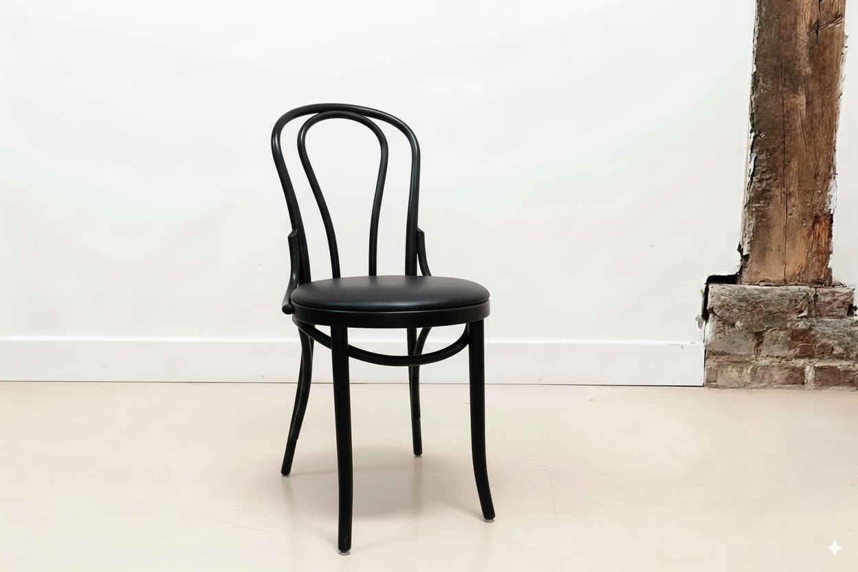 Chaise bistrot style Thonet Satelliet n°18 noir tapissée