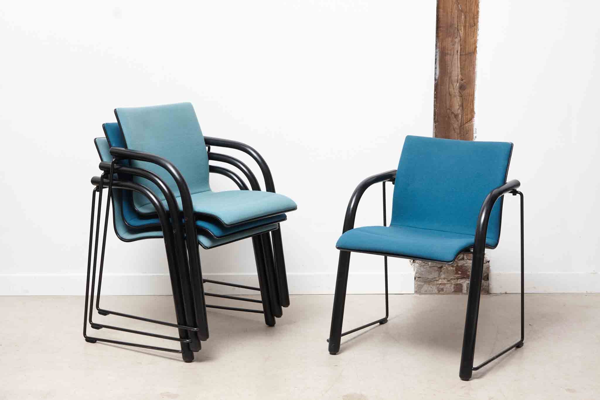 Thonet S320 armchair in sky blue wood with white armrests