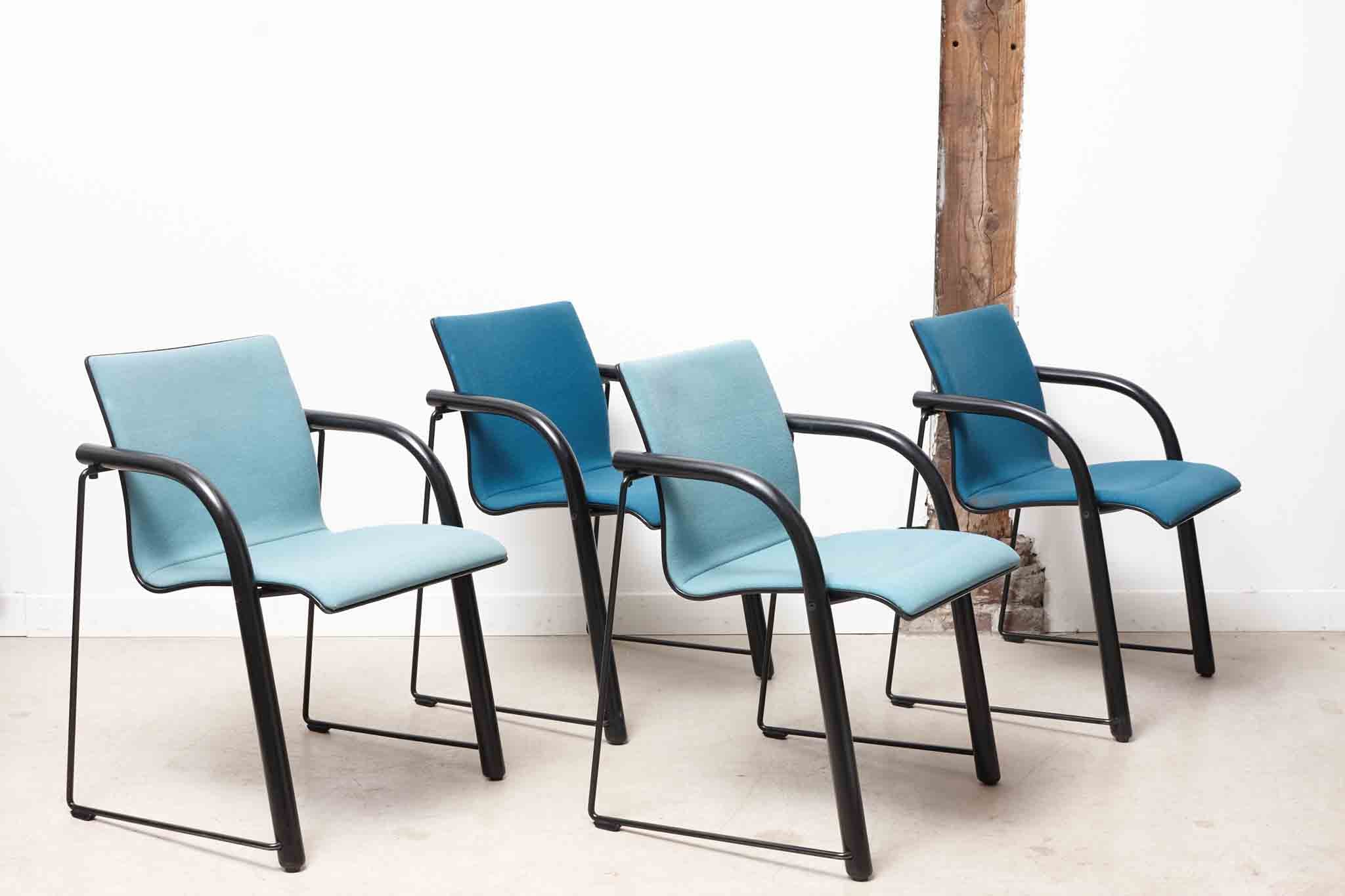 Thonet S320 armchair in sky blue wood with white armrests