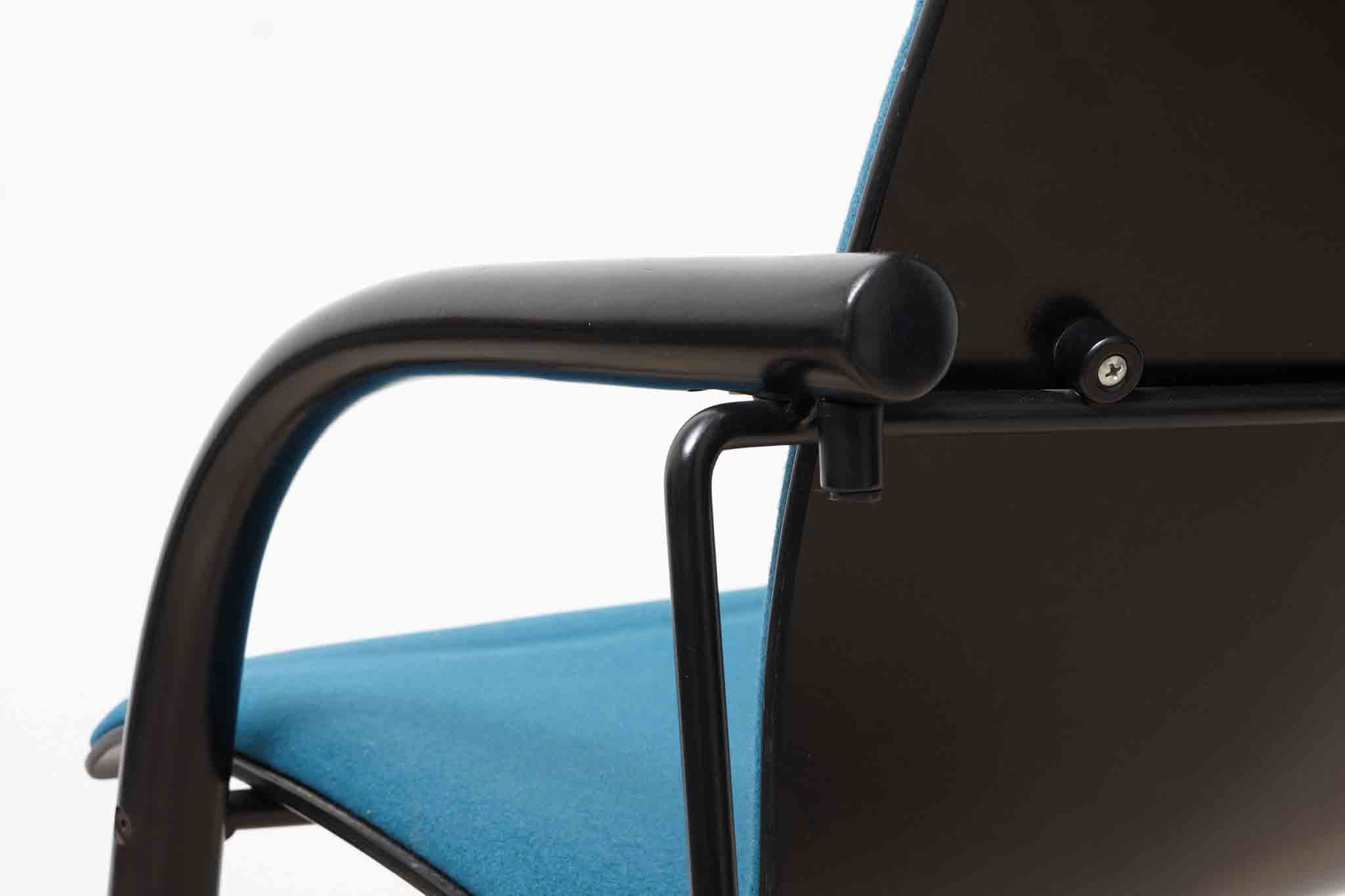 Thonet S320 armchair in sky blue wood with white armrests