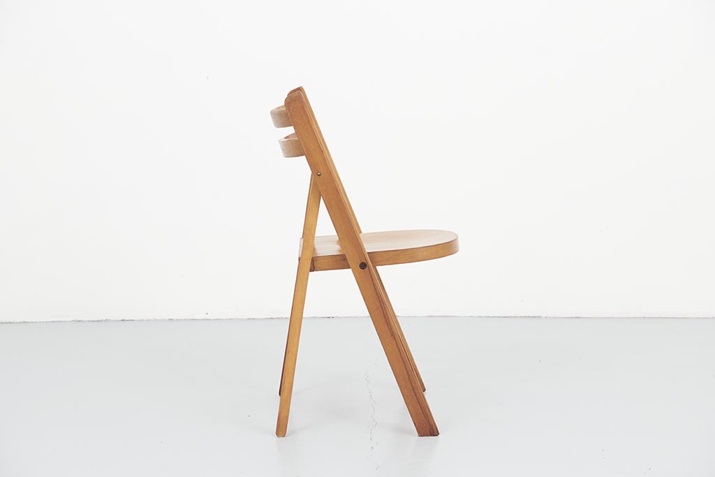Vintage folding wooden chair with half-moon seat