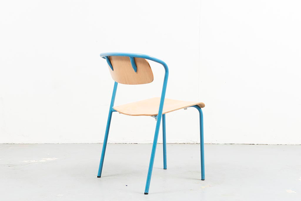 Chaise style Hitier Chêne / Bleu - Cartel de Belleville mobilier vintage paris