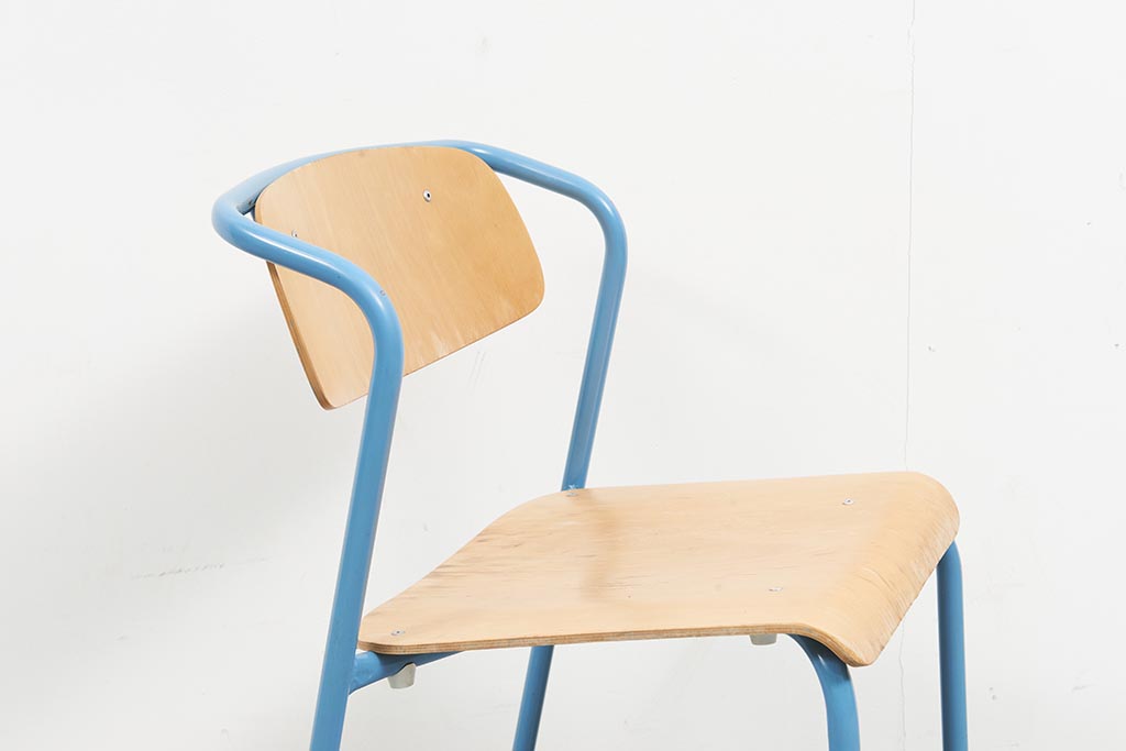 Chaise style Hitier Chêne / Bleu - Cartel de Belleville mobilier vintage paris