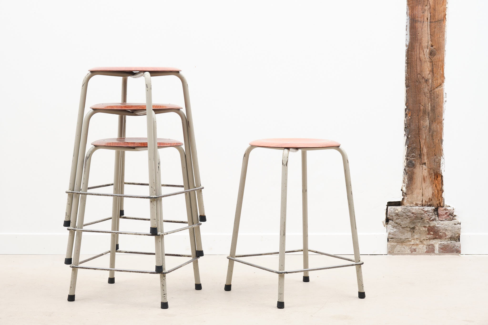Vintage pagholz stool oak / gray